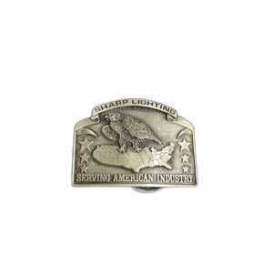 1981 Sharp Lighting Serving American Industry Belt Buckle Bergamot Brass Vintage